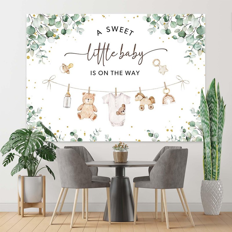 Joliaco Clothes Baby Shower Backdrop Green Eucalyptus Baby Shower Background
