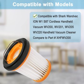 8 Pack WV201 Vacuum Filters Replacement for Shark Wandvac ION W1 S87 Cordless Handheld Vacuum WV200, WV201, WV205, WV220 Handheld Vacuum, 8 Pack Vacuum Filters, Compare to Part # XHFWV200