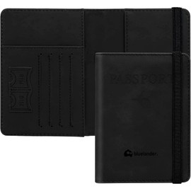 Bluelander Porta Pasaporte, con Protección RFID, Porta Pasaporte y Visa, Cuero de PU de Alta Calidad, Tamaño de 15 x 20.5 cm, Espacio para Tarjetas y Boletos, Pasaporte Funda (Negro)