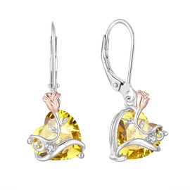 Oskani Dangle Drop Leverback Earrings for Women 925 Sterling Silver Rose Flower Earrings, 5A Cubic Zirconia Birthstone Jewelry for Valentines, Mothers Day,Cubic Zirconia