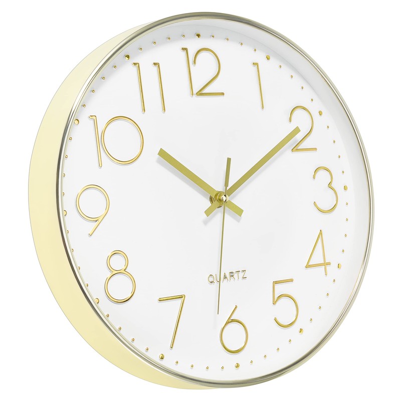 Foxtop Gold Wall Clock 12 Inch Silent Non-Ticking Battery Operated