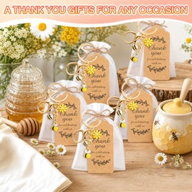 Supkiir 22 Set Bee Sunflower Keychain, Bee Party Favors with Kraft Thank You Tags, Hemp Ropes and Organza Bags, Bees Accessory Thank You Gifts Bulk for Women Men Teacher Staff Wedding Birthday