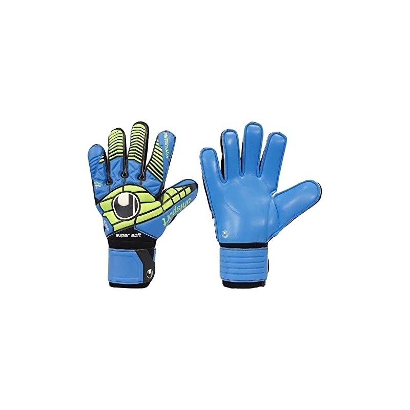 uhlsport ELIMINATOR SUPERSOFT Gloves, Black/Blue/Power Green, 9.0, 100017001
