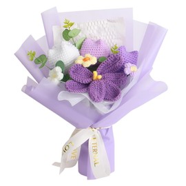 Phaicoilo Crochet Tulips Flower Bouquet: Completed Artificial Flowers for Graduation Birthday Home Decor (Purple)