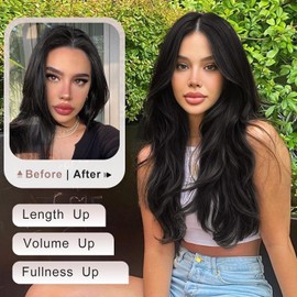 Ms Taj Clip-In Hair Extensions 56 cm Black Natural Long Wavy Clip-in Hair Extensions Synthetic Thick 6 Pieces Add Length Hair Pieces for Women