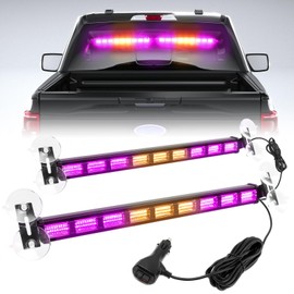 BooYu [Upgraded] Purple/Amber Funeral Escort Emergency Strobe Light Bar Switchable 4 Colors LED Windshield 2 in 1 Visor Safety Warning Flashing Lights for Funeral Escort Trucks/Vehicles/Car