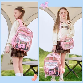 Clear Backpack for School,Heavy Duty PVC Transparent Bookbag for Girls Women Stadium Approved See Through Backpacks Kids Elementary Laptop Bags for Teens,Sports,Students,Work,Travel Pink