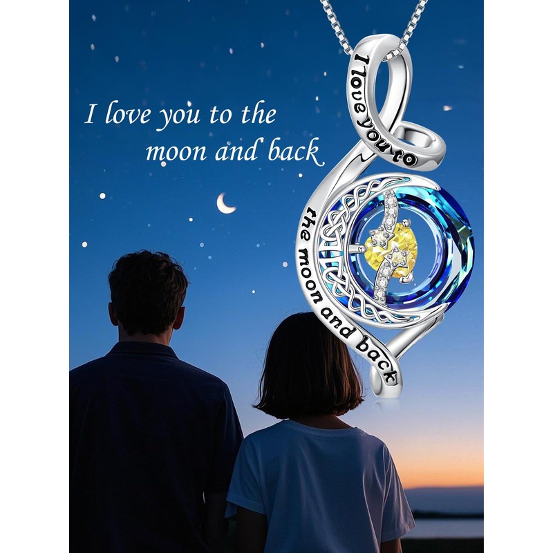 OCJ Citrine Necklace for Women 925 Sterling Silver Moon and