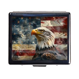 7 Days Chromed Shiny Silver Pill Organizer with Mirror Inside Has 8 Separate Compartments Rectangle 7 Days Pill Box Pill Case (Flag and Eagle)