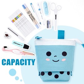 NEWUPZSI Pencil Case Zip 2-in-1 Milk Tea Girls Pencil Case Christmas Gifts for Girls Children Pen Holder Stand Pencil Holder Telescopic Pencil Case Retractable, velvet milk tea, Business Card Case