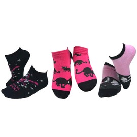 Women's Emily the Strange Fun Casual Music Black Cat Ankle No-Show Socks - 3 Pair (Liner_2071_3pair, 3)