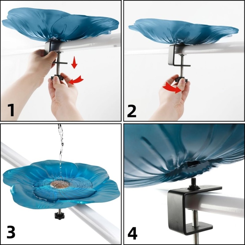 Deck Mounted Bowl Bird Bath for Railing Large 33cm Balcony