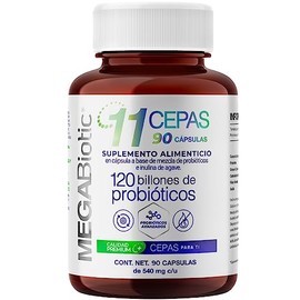 Probiticos 120 Billones y 11 Cepas e Inulina de Agave  Suplemento Alimenticio con Probiticos y Prebiticos con Aloe Vera y L. Rhamnosus Cont. 90 caps, 