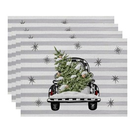 Set of 4 Place Mats Christmas Place Mats Christmas Linen Place Mats 30 x 45 cm Winter Place Mats with Pine Elk Snowflakes Christmas Decoration (05)