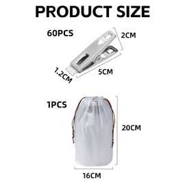 EPCDBBRT 60 Pieces Of Laundry Clips, 1 Piece Of Storage Bag, Stainless Steel Spring Clothespins, Windproof And Anti-Slip Clothespins, Metal Quilt Clips, Strong Clothesline Clips