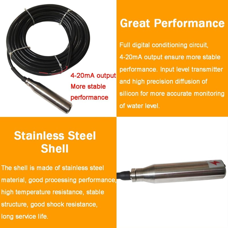 INTBUYING 4-20mA Smart Water Level Sensor Detector 0-20m Pressure Range