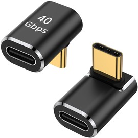 AuviPal USB C 90 Degree Adapter (2 Pack), USB C Male to Female L Shape Right Angle Connector for Steam Deck, ROG Ally, MacBook, Tablet, Phone and More - Black