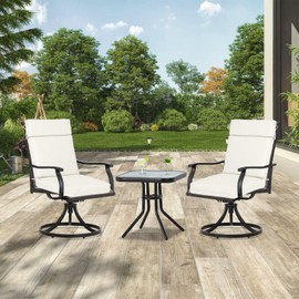 Aoodor 20" x 37" x 2.8" Polyester High Back Segmented Outdoor Chair Cushion, Water Resistant & Fade Resistant Removable Cover, Ties and Zipper for Patio Furniture, Set of 2, Ivory