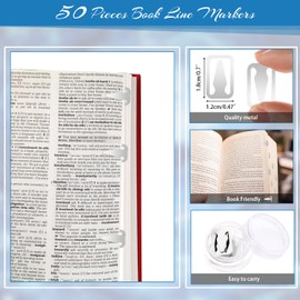DREMISI 50 Pieces Metal Bookmarks, Silver Bookmark Clips, Thin Line Bookmarks, Book Annotation Supplies for Women Men Teachers Students Book Lovers
