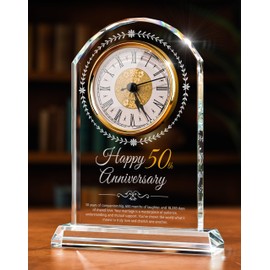 Sttokilly 50th Wedding Anniversary K9 Crystal Quartz Clock,50 Years of Marriage Gift,Happy Golden Anniversary Decoration Gift,for Parents,Grandparents,Couple