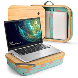 Mayjoy Bamboo Lap Desk with Storage, Cover Removable Lap Desk for Lap, Computer Laptop Stand on Lap, Work on Bed or Couch, Write or Draw on Your Lap (Aqua)