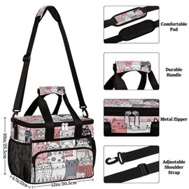 Pardick Insulated Lunch Bag, Kawaii Animal Cats Reusable Lunch Box Leakproof Cooler Tote Bag Large Lunchbox Freezable Lunch Bag with Adjustable Shoulder Strap for Women Men Picnic Work Beach
