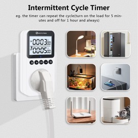 KETOTEK KTTS02 Digital Timer Socket with Backlight, Endless Cycle Switch, Countdown Timer Socket, Indoor Timer for Lamps, Christmas Lighting, Aquarium (16A 230V 3680W)