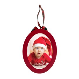 Pearhead Babyprints Double-Sided Photo Ornament with Clean Touch Ink Pad, Newborn Handprint or Footprint Kit, Baby Picture Frame 2 Sided Keepsake Ornament, My First Christmas, Red