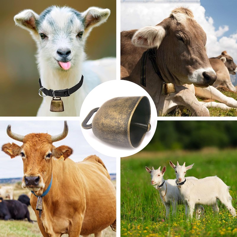 Pack of 4 Goat Collars with Bell, Vintage Mini Cowbell