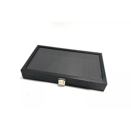 USJS Straight Edge Razor  7 Slot Black Grain Glass Top Storage Organizer Display Case