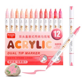 kander 12 Colors Dual Tip Acrylic Paint Markers — Extra Fine & Soft Brush Pen Set with Direct Ink Flow for Sketching, Detailing, Coloring on Wood, Canvas, Rock, Glass, DIY Crafts