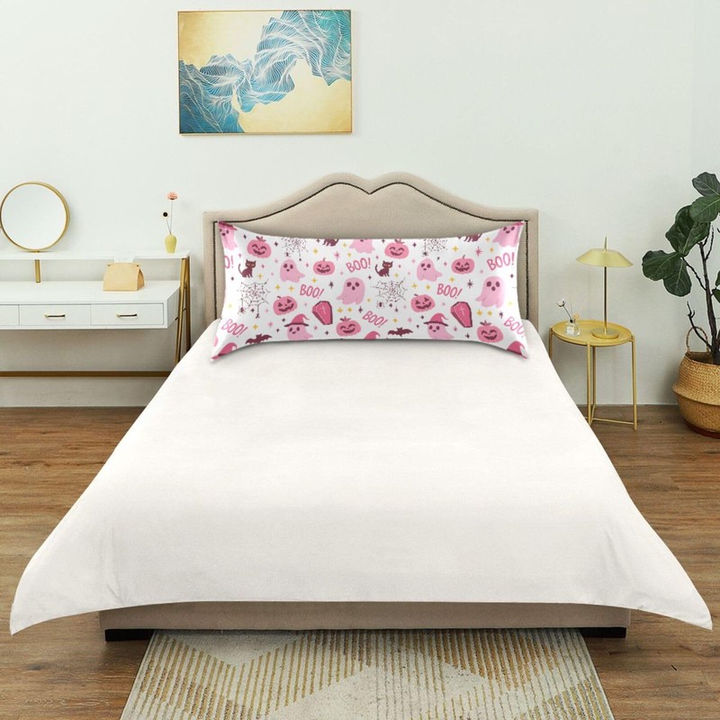 Halloween Pink Ghost Pumpkin Pillow Covers Silk Pillowcase for Hair