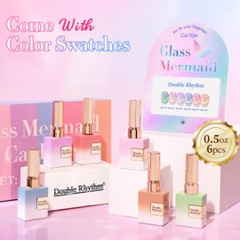 Double Rhythm Cat Eye Gel Nail Polish Set of 6 Same Color Same Bottle 0.5 Oz Shimmer Glitter with Magnet Holographic Reflective Magnetic UV Nail Polish Kit at Home (Mermaid Pink Rose-T6-31)