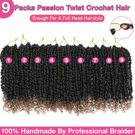 9 Packs Passion Twist Crochet Hair 12 Inch Pre-twisted Passion Twist Hair Pre Looped Crochet Passion Twist Hair Bohemian Short Passion Twist Crochet Braids Hair (12Inch,1B/27)