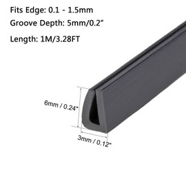 TA-VIGOR Edge Trim U Seal Black Rubber U Channel Edge Trim Rubber Seal, U Shape Weather Stripping for Edge Protector Fits 0.1-1.5mm Edge 3.28Ft Length