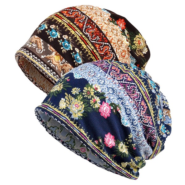 XYIYI Women's Baggy Soft Slouchy Beanie Chemo Cancer Hat Stretch Infinity Scarf Head Wrap Cap (Multicolor), Medium