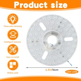 HKZTUY 24w 6.29 inch LED Ceiling Fan Light Panel, 3 Color Temperatures, 3000K/4000K/5000K, Dimmable, 120V PCB Retrofit Kit