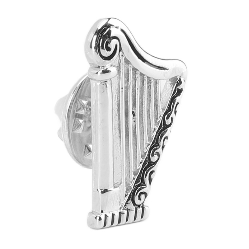 Harp Brooch Stylish Innovative Silver Glossy Finish Musical Instrument Brooch