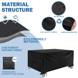 Teynewer Garden Furniture Cover 180x120x74cm, Waterproof Patio Cover, Windproof, Anti-UV, Heavy Duty Oxford Fabric Rattan Table Cover, Rectangular Black