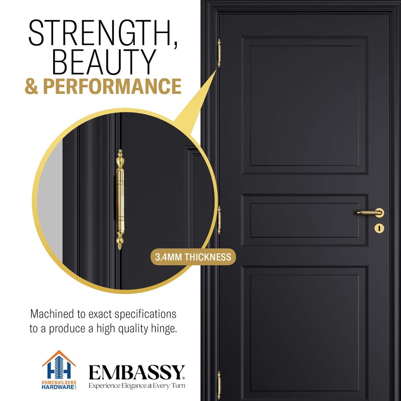 Embassy Door Hinge Solid Brass - 3 x 3 Inch,