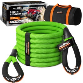 AUTMATCH Kinetic Recovery Tow Rope 1" x 20FT - Heavy Duty Offroad Snatch Strap 48000Lbs, 35% Elasticity Energy Recovery Tow Rope for 4x4 Off-Road Vehicle, Truck, Trailer, ATV, UTV, Green