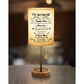 Christams Gifts for Mom from Daughter Son Linen Fabric Wooden Table Lamp,Mom Gifts for Christmas Bedroom Lamp,Birthday Gifts for Mom Nightstand Lamp