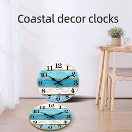 CHYLIN Wall Clock, Beach Themed Blue Wall Clocks Battery Operated Silent Non-Ticking, 8 Inch Vintage Rustic Coastal Nautical Clock Decorative for Kitchen Office Bathroom Bedroom 8"