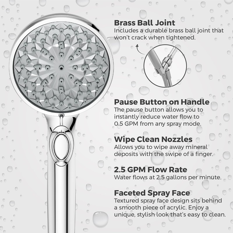 Pfister HydroFuse Handheld Shower Head, Hose Included, 6-Function, 2.5 GPM,