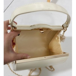 Leah Ward Ladies Women's Chic Patent Top Handle Clutch Handbag Wedding Evening Bags (Cream)