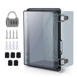 Junction Box Waterproof IP67 ABS Cable Junction Box for Waterproof Distribution Box with Lock and Wall Mounting Accessories Transparent Control Cabinet Outdoor (24 x 17 x 10 cm)