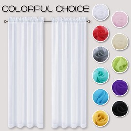 HUTO 2 Panels Small White Sheer Curtains 45 inches Long Rod Pocket Sheer Window Drapes Panels for Kitchen Bathroom