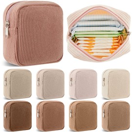 Dansydaisy 9 Pcs Small Makeup Bag Mini Corduroy Cosmetic Bag for Purse Sanitary Napkin Storage Pouch Preppy Wallet Set for Women Portable First Period Pouch with Zipper for Travelling(Beige Color)