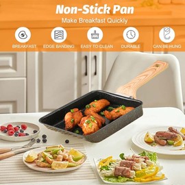 Yuragim Tamagoyaki Non-Stick Omlette Pan, Rectangular Japanese Pan with Removable Handle, Fried Egg Pan for Induction & Gas Stove, Home Kitchen Cookware, Cooking Accessories, 19 x 16 cm, Black