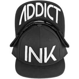 InkAddict Ink Addict Black/White Snapback Hats for Men - Flat Bill Snap Back Hat Men - Adjustable Men's Snapback Hat - Ink Baseball Snapback Hats for Men - Flat Brim Black Hat with White Embroidery